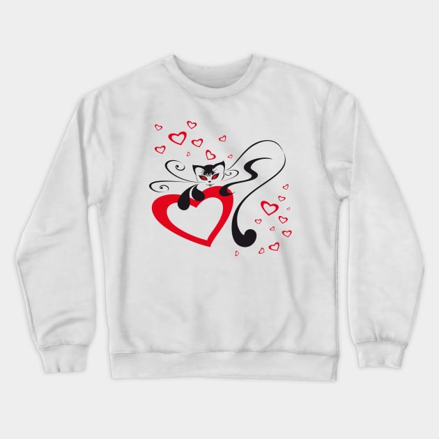 Cat with Hearts Crewneck Sweatshirt by GNDesign